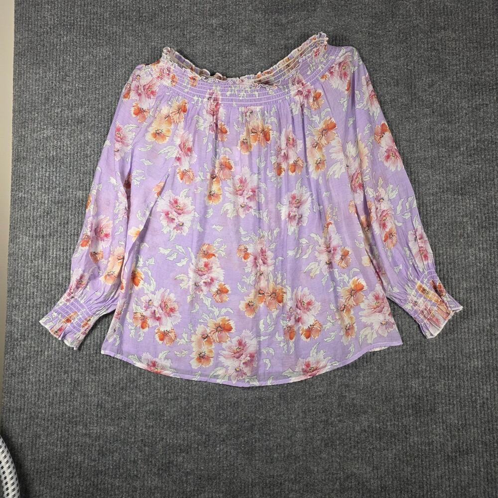 Patrizia Luca Floral Off Shoulder Blouse XL‎ Purple Smocked NWT
